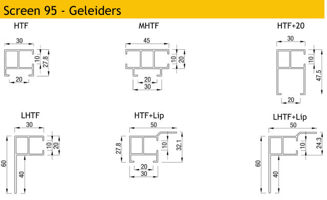 Screen 95 - Geleiders HTF MHTF HTF+20 LHTF HTF+Lip LHTF+Lip
